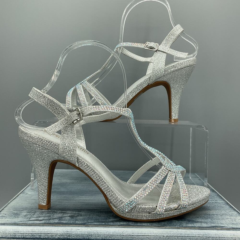 NEW Dream Pairs Women’s Amore Stiletto Heel Sandals Silver Size 8